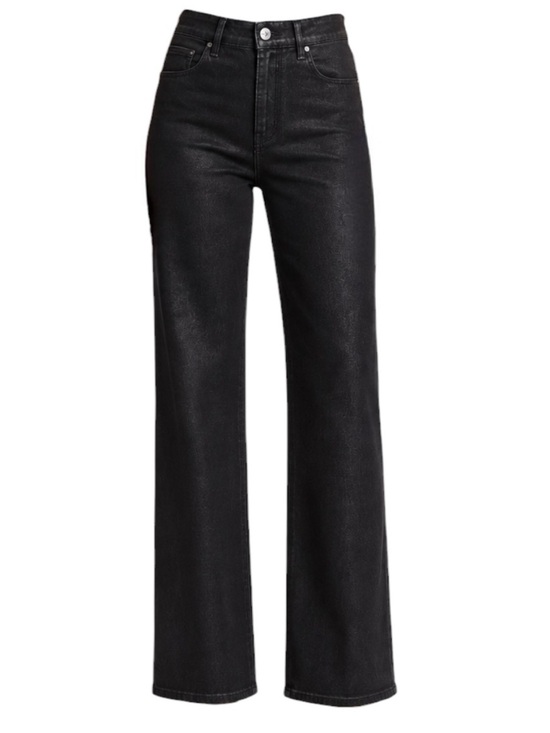 PAIGE Denim - Paige Anessa Wide Leg Jeans Black Fog Luxe Coating Coated Stretch Denim Size 26